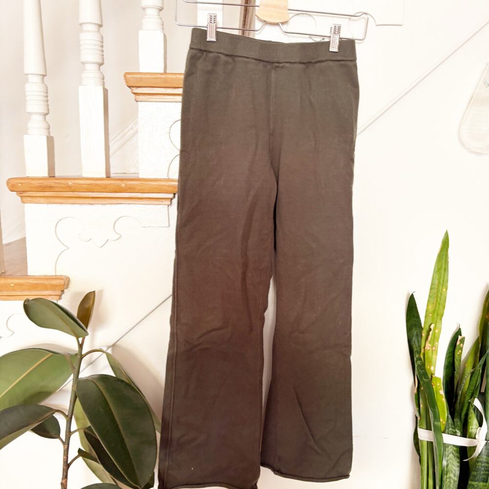 Knit Lounge Pants Olive Green Ribbed Waist Soft Stretch Casual Size M Medium